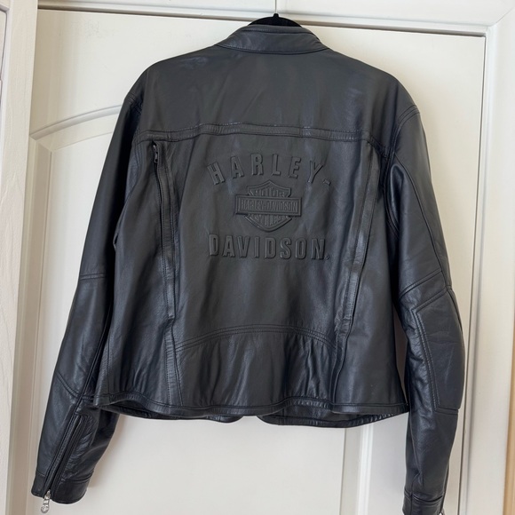 Harley Davidson Vintage Black Leather Embossed 3D Vented Riding Jacket Womens XL